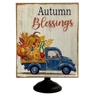Pedestal Autumn Blessing Table Counter Decor Vintage Pumpkin Truck
